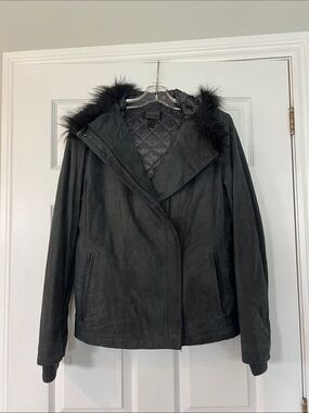 Danier Black Faux-Fur Trim Leather Jacket